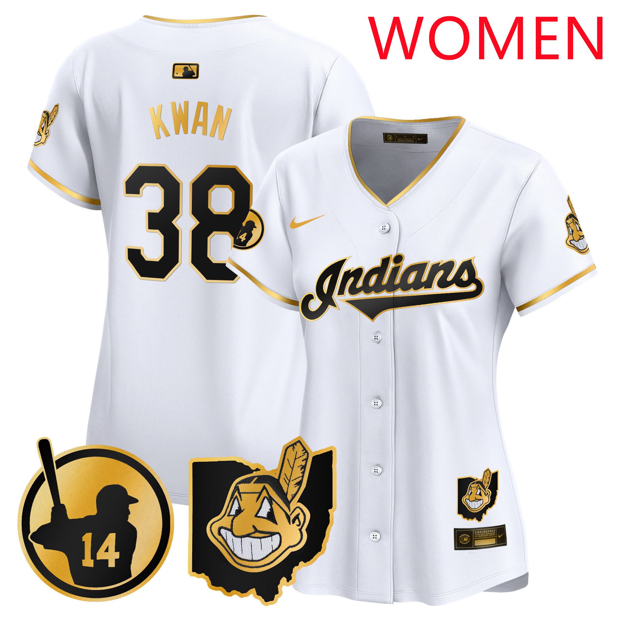 Women Cleveland Indians #38 Kwan White Nike 2025 Patch Vapor Premier Limited MLB Jersey->women mlb jersey->Women Jersey